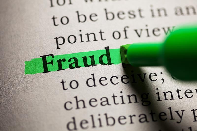 fraud definition in dictionary highlighted in green