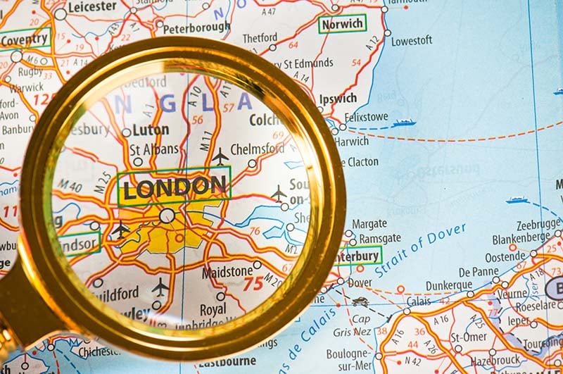 map of london with magnifying glass