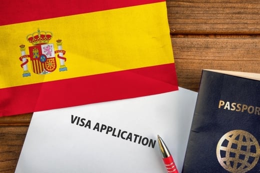A spanish visa application with the spanish flag and a passport